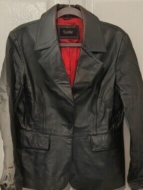 Black Leather Blazer Jacket with Red Lining